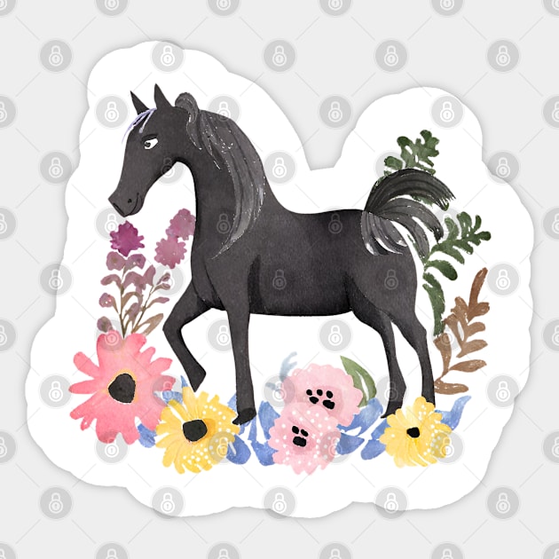 Black horse in watercolor Sticker by A tone for life